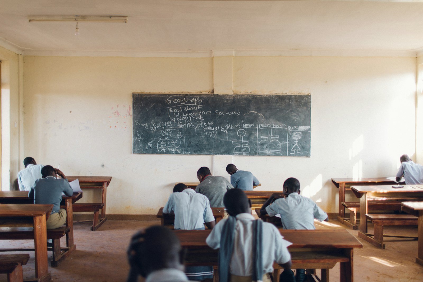 Students learning together in a classroom in Iganga, Uganda